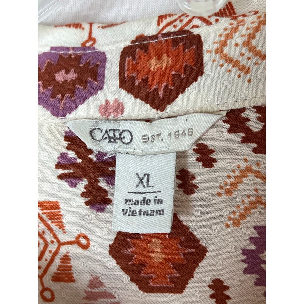 Cato button up long bell sleeved boho flowy print top, size XL, EUC - Picture 2 of 9